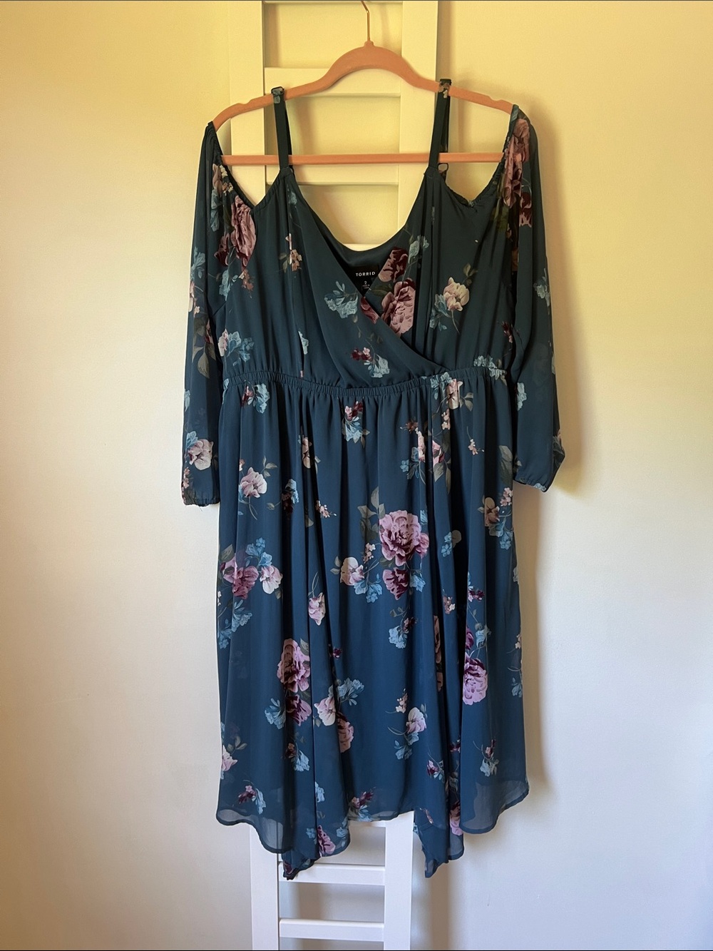 torrid Teal Floral Asymmetrical Cold-Shoulder Dress